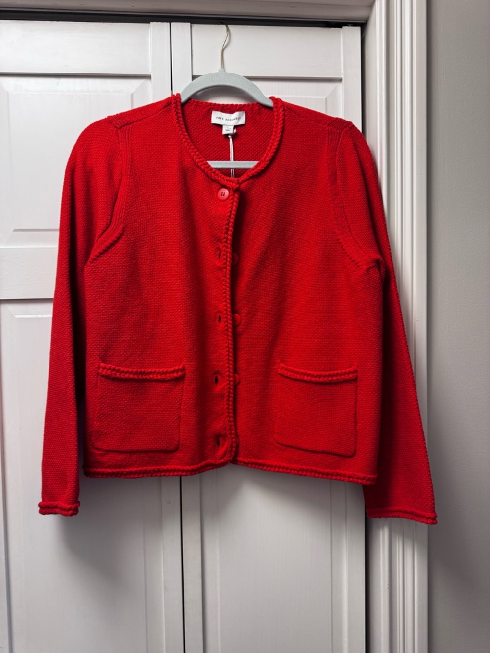 FREE ASSEMBLY - viral, Vibrant Red Button-Front Knit Cardigan